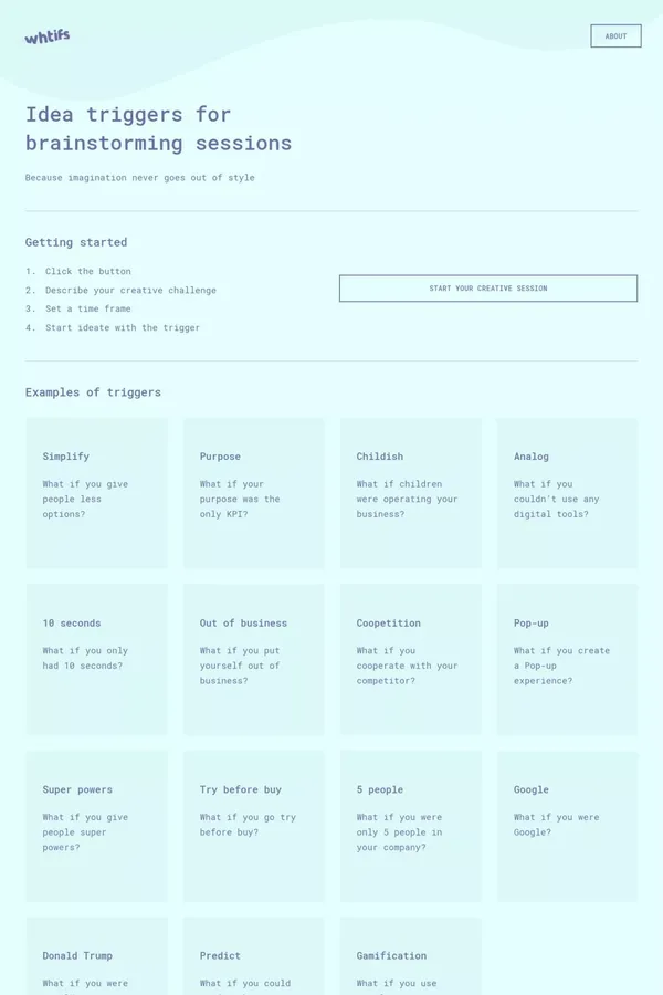 Whtifs - An idea generation tool for brainstorming sessions - Other design inspiration