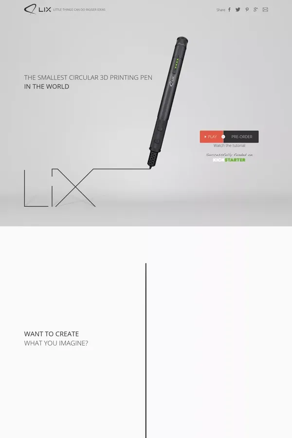 LIX - The Smallest Circular 3D Printing Pen in the World - Landing design inspiration
