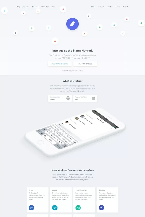 Status | The Mobile Ethereum Client - Landing design inspiration