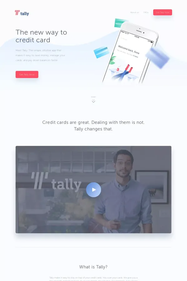 Tally - The new way to credit card - Landing design inspiration
