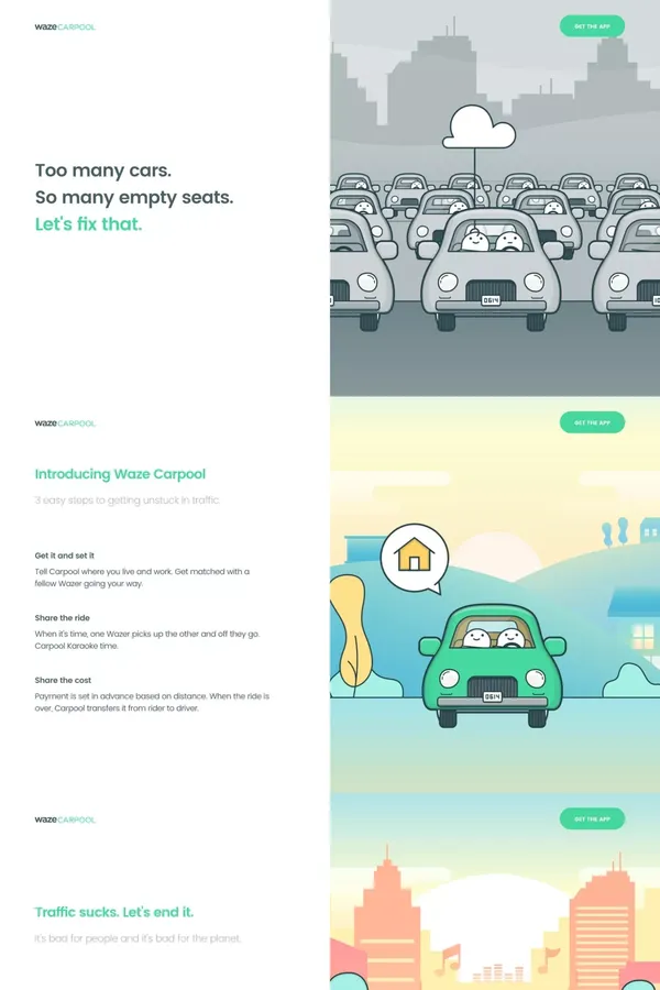Waze Carpool - Home - Landing design inspiration