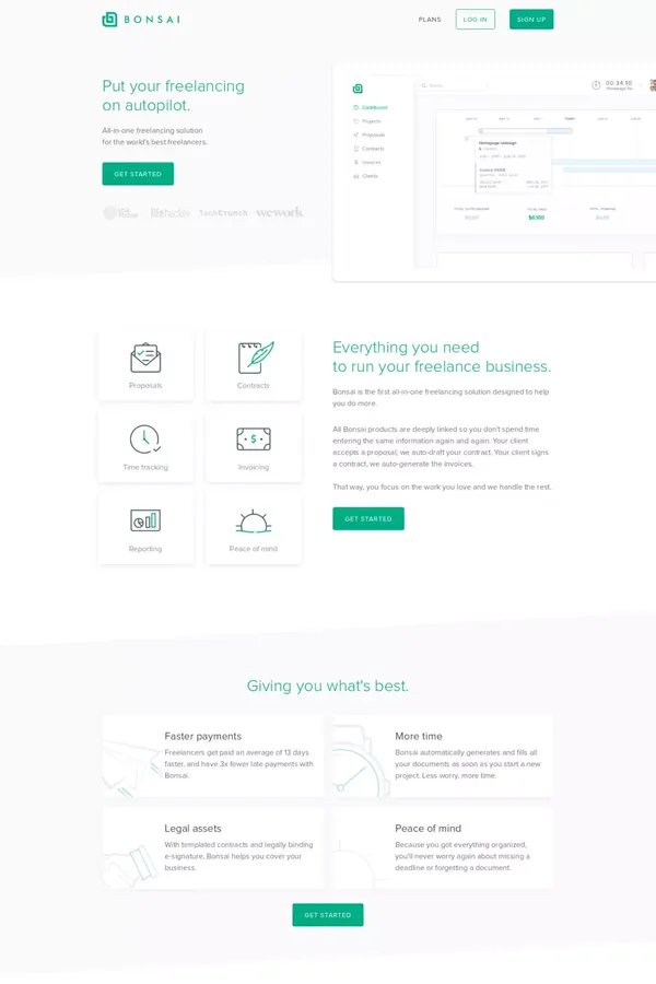 The #1 Freelance Product Suite - Bonsai - Landing design inspiration