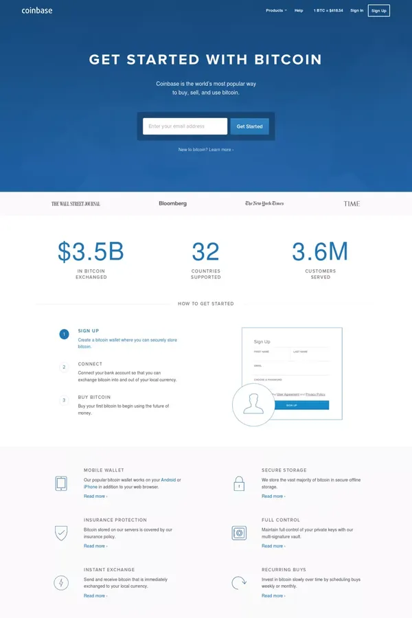 Bitcoin Wallet - Coinbase - Landing design inspiration