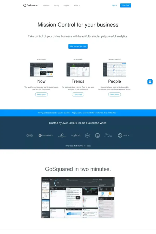 Mission Control for your online business - GoSquared - Landing design inspiration