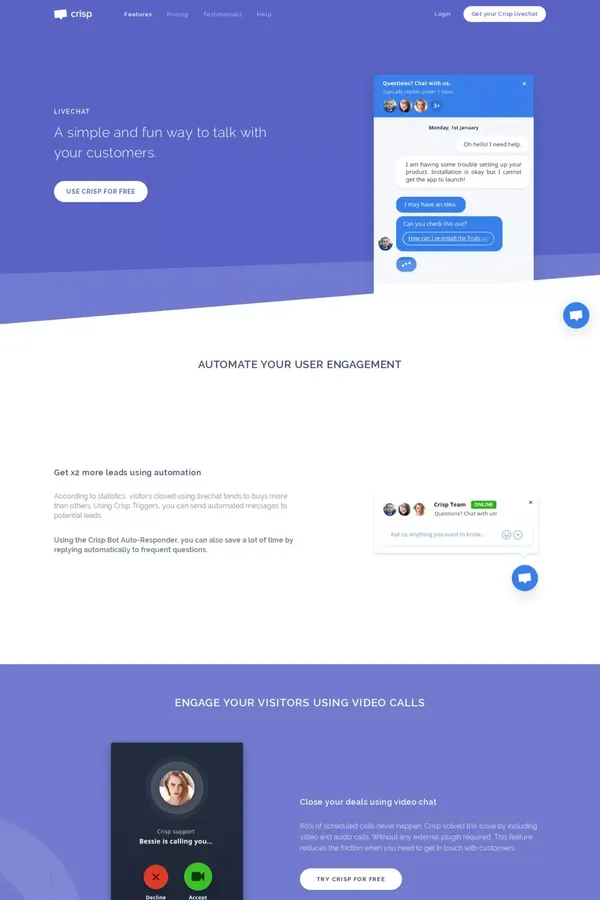 Crisp - The Best Livechat Available. Use it for free | Crisp - Landing design inspiration