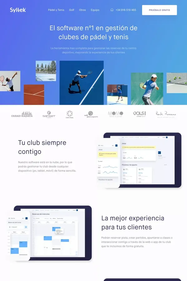 Software de gestión de clubs de padel y tenis - Landing design inspiration