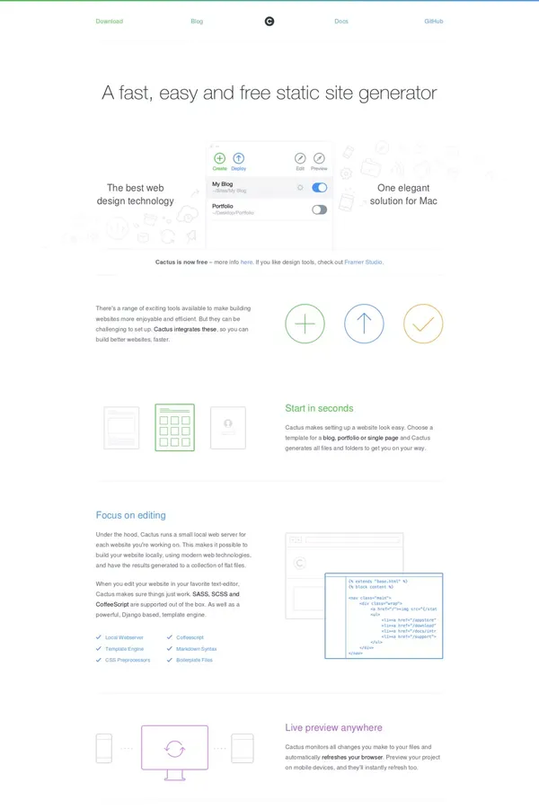 Cactus for Mac - A better workflow for hand coding websites - Landing design inspiration