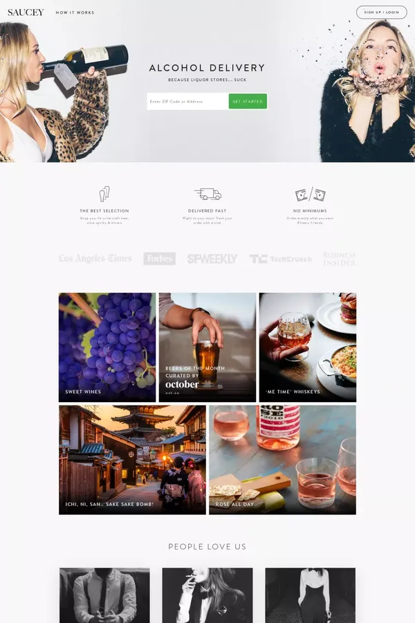 Saucey: Alcohol Delivery in 30 minutes - Landing design inspiration