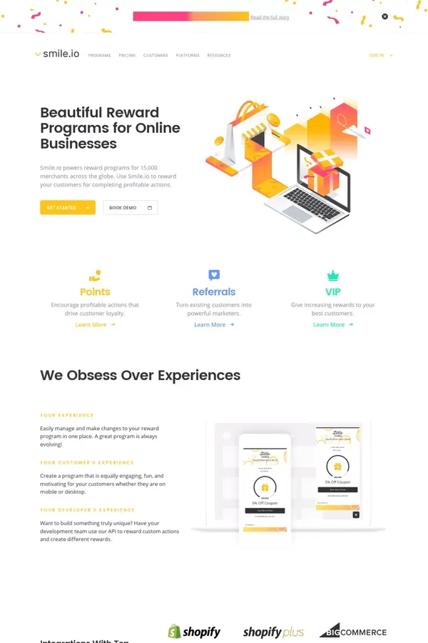 Smile.io | Reward Programs for eCommerce - Landing design inspiration