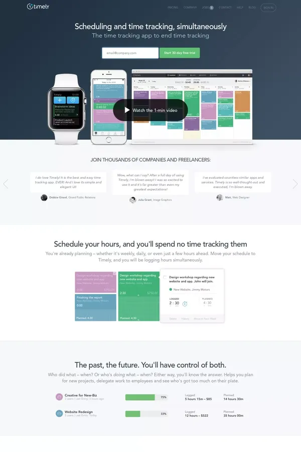 	  	    Timely – Scheduling and Time Tracking, Simultaneously	  	 - Landing design inspiration
