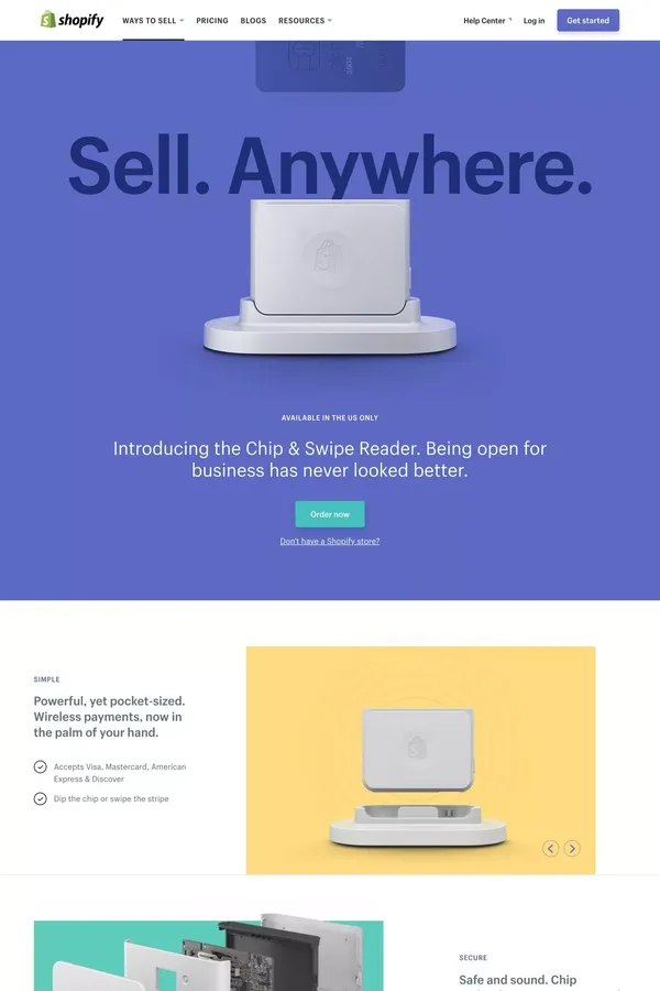 Credit Card Reader – Wireless Chip & Swipe Card Reader - Landing design inspiration