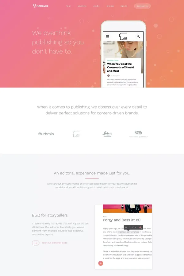 The publishing platform behind content-driven brands | Marquee - Landing design inspiration