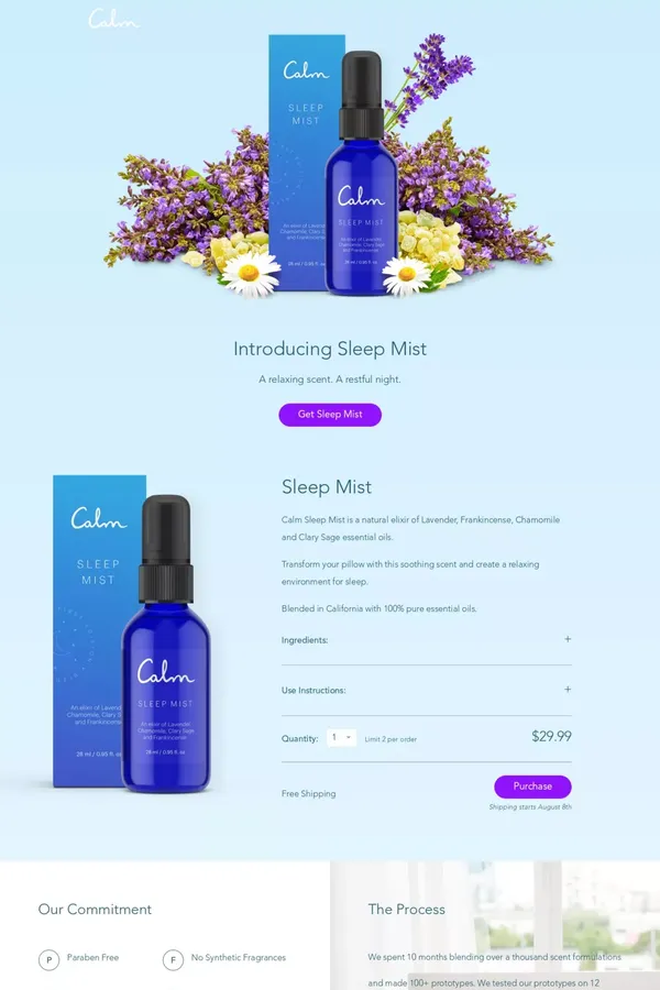 Calm - Sleep Mist - Landing design inspiration