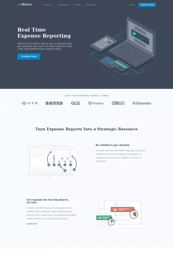 Real Time Expense Reporting Software - Abacus - Landing design inspiration