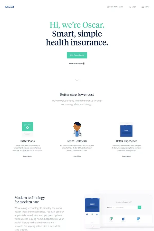 Oscar | Smart, simple health insurance. - Landing design inspiration