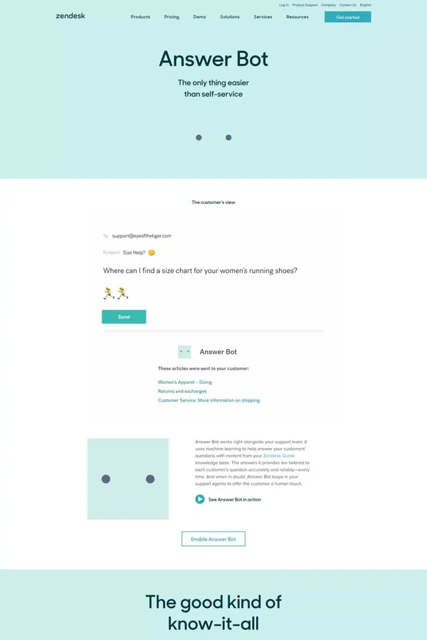 Virtual Customer Assistant - Answer Bot | Zendesk - Landing design inspiration