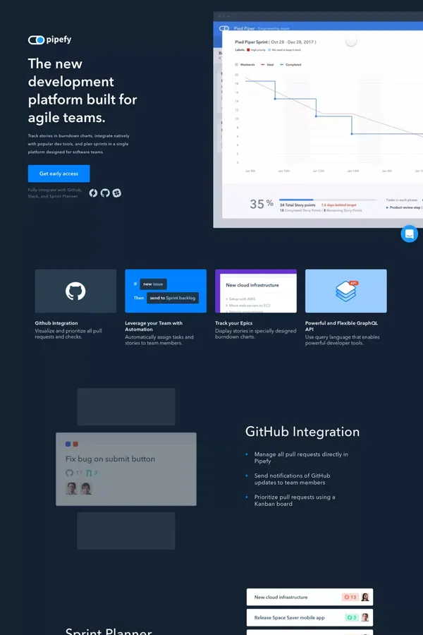 The new development platform built for agile teams | Pipefy - Landing design inspiration