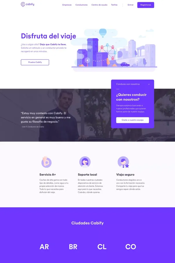 Cabify - Disfruta del viaje - Landing design inspiration