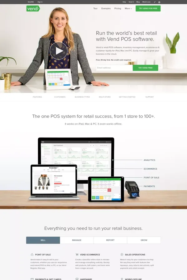 Vend | POS Software - Best Retail Point of Sale Systems - Landing design inspiration