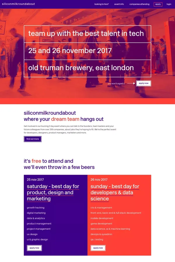 Silicon Milkroundabout: the London tech jobs fair - Landing design inspiration