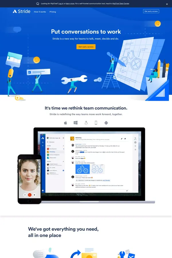 Stride | Group messaging & video meetings for teams - Landing design inspiration