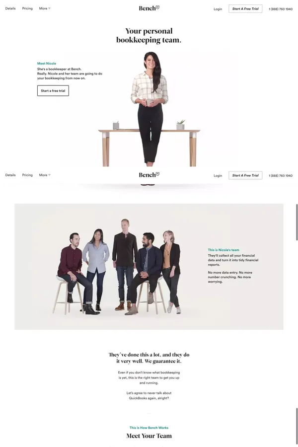Bench — Online Bookkeeping for Your Small Business - Landing design inspiration