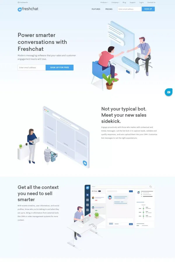 Modern messaging for sales, marketing, and support - Freshchat - Landing design inspiration