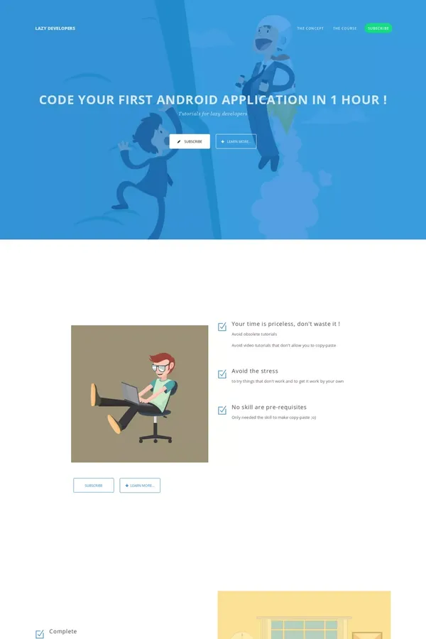 #LazyDevelopers - Code your first Android application in 1 hour - www.labotuto.com - Landing design inspiration