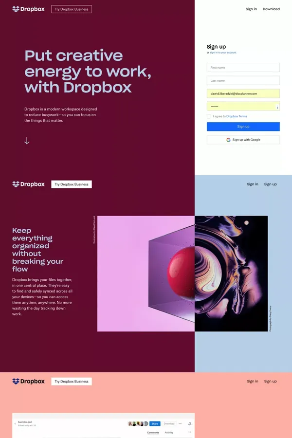 Dropbox - Landing design inspiration