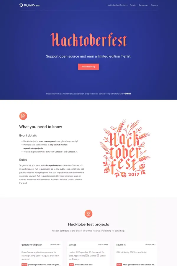 Hacktoberfest 2017 - DigitalOcean - Landing design inspiration