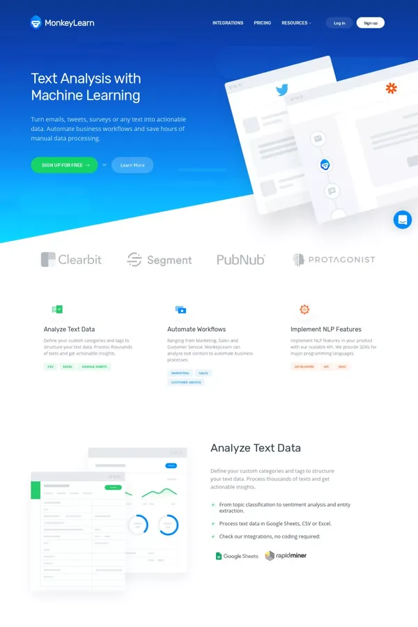 MonkeyLearn - Natural Language Processing - Landing design inspiration