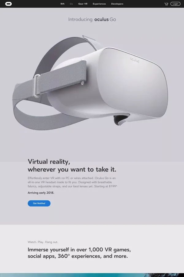 Introducing Oculus Go | Oculus - Landing design inspiration