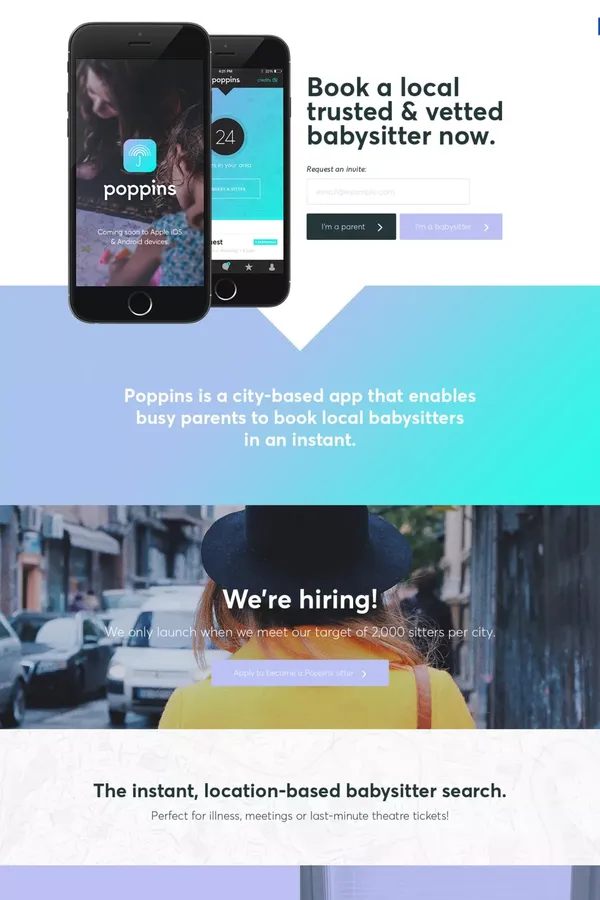 Poppins - Babysitting in London & babysitter services - Landing design inspiration