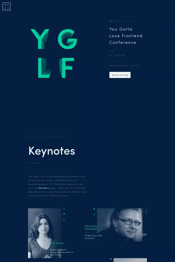 You Gotta Love Frontend Conference | June 27-28, 2016 | Tel Aviv, Israel - Landing design inspiration