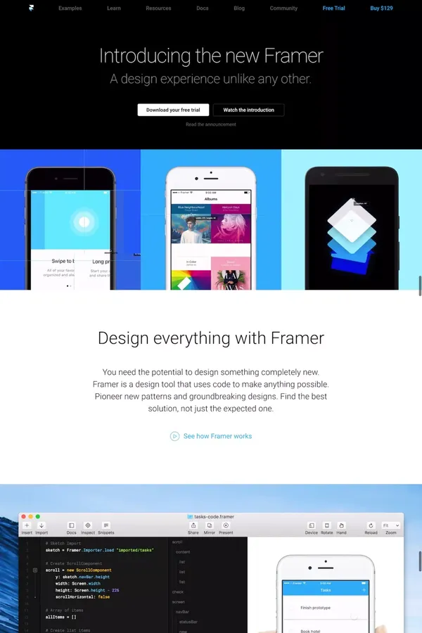 Framer - Design tool for creating interactive designs, interfaces and animations - Landing design inspiration