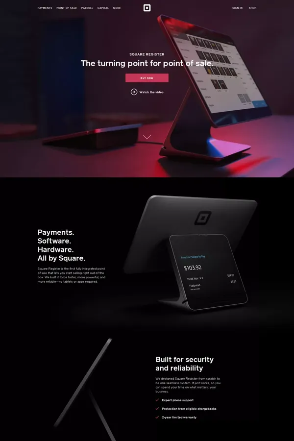 Square Register: Our New POS Solution | Square - Landing design inspiration