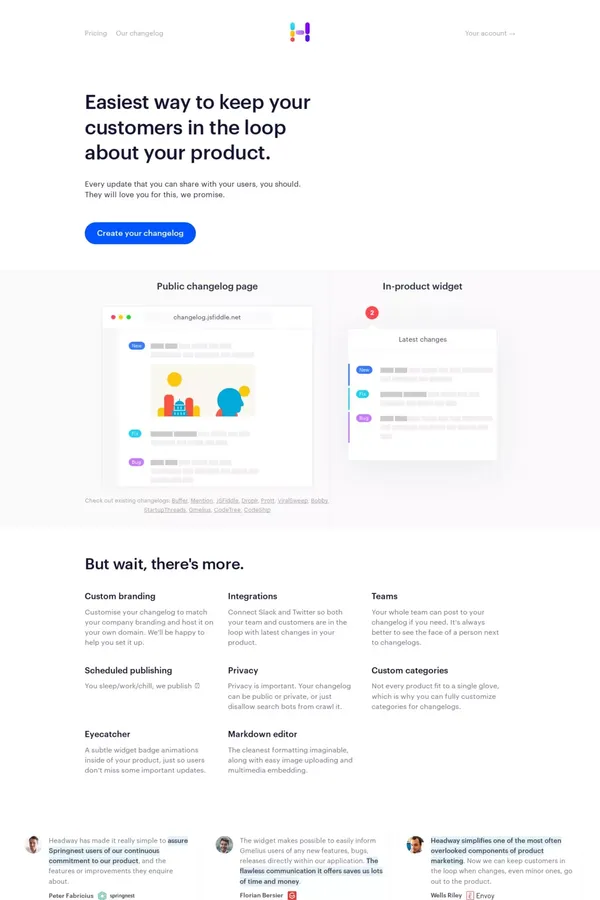 Headway - Keep customers in the loop about your product. - Landing design inspiration