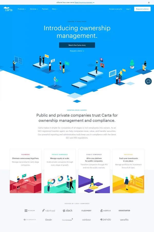Cap table management software and 409A valuations | Carta - Landing design inspiration