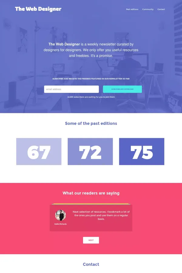 The Web Designer Newsletter - Landing design inspiration