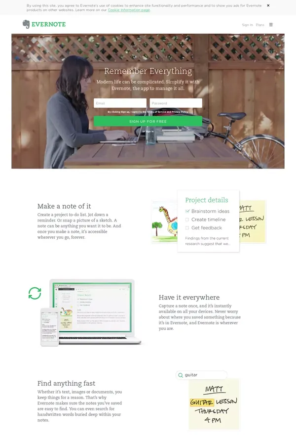 The note-taking space for your life’s work | Evernote - Landing design inspiration