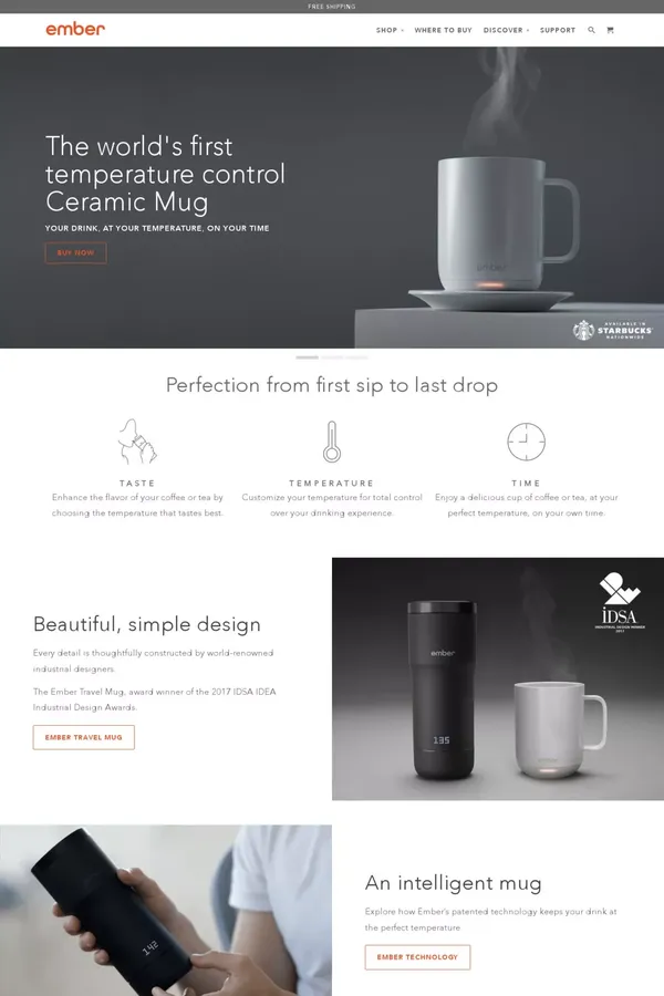 Ember: The World’s First Temperature Control Mug - Landing design inspiration