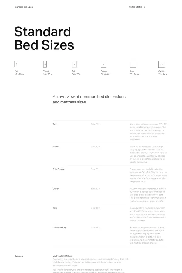 Bed Sizes & Mattress Dimensions — Standard Bed Sizes - Other design inspiration
