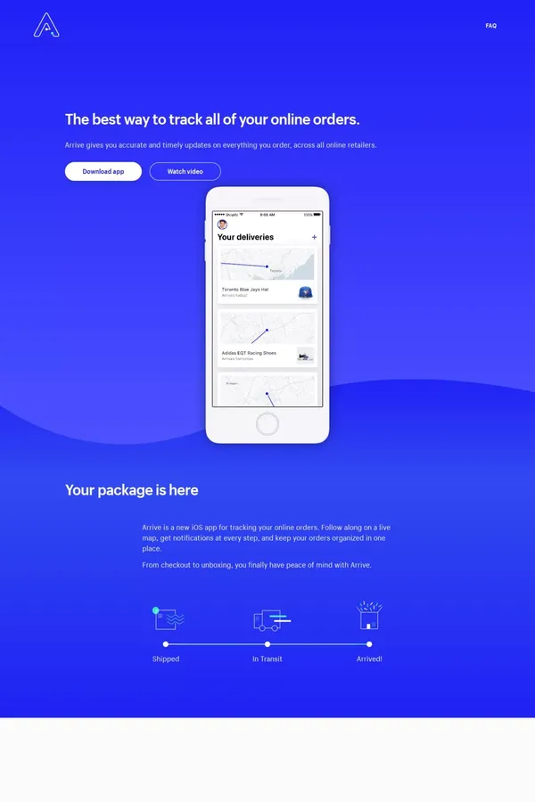 Try Arrive - Arrive is a new iOS app for tracking your online orders - Landing design inspiration