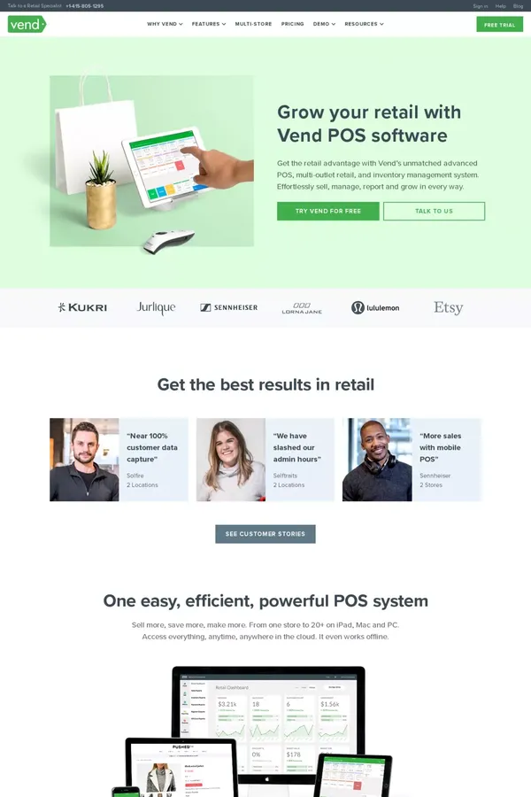 Choose the World's Best Retail POS Software | Vend POS Systems - Landing design inspiration