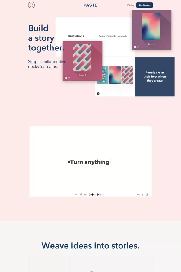 Paste by FiftyThree | Decks for Creative Teams - Landing design inspiration
