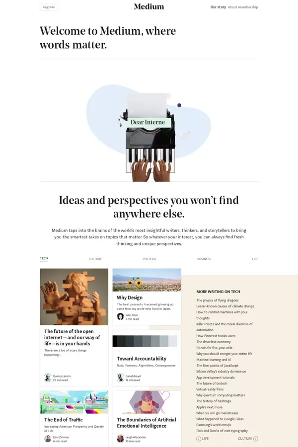 Welcome to Medium, where words matter. - Other design inspiration