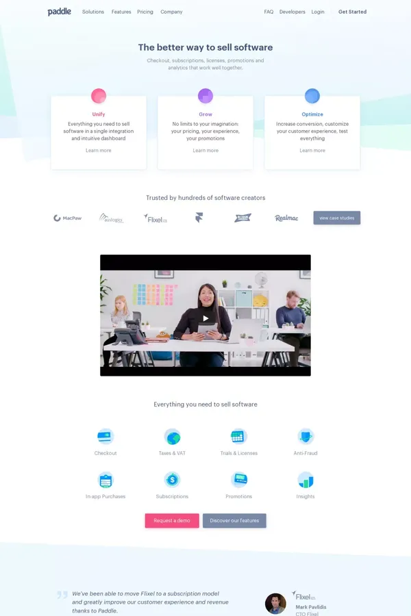 Paddle - The better way to sell software - Landing design inspiration