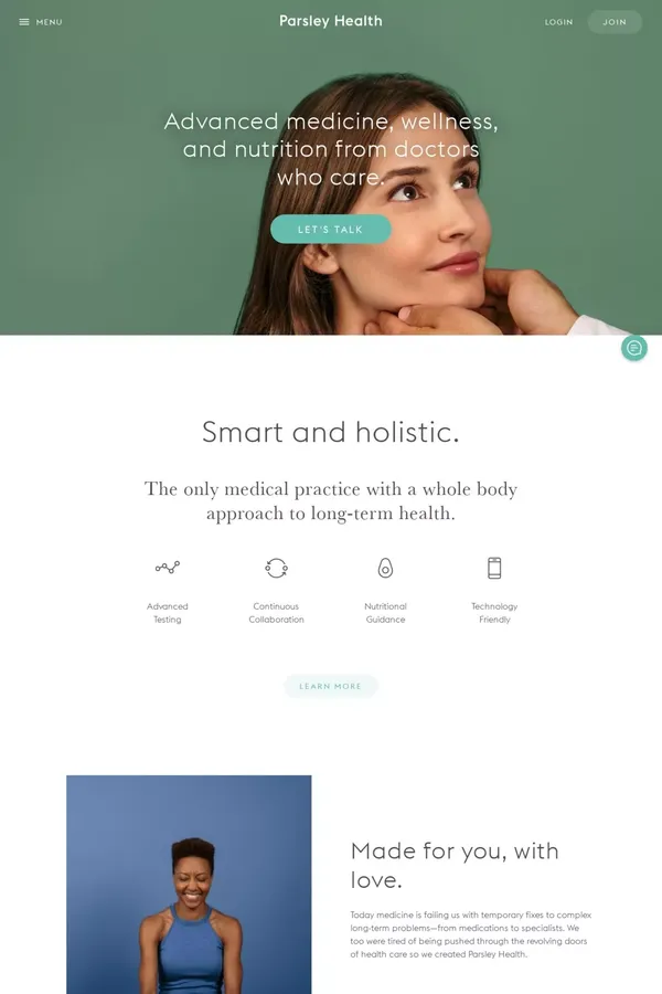 Parsley Health - Advanced Medicine, Nutrition and Wellness - Landing design inspiration