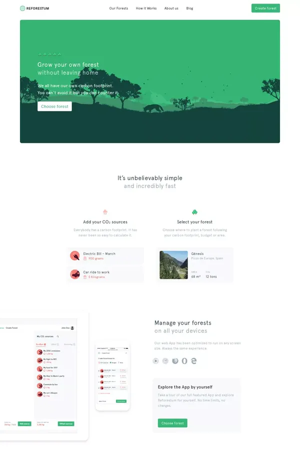 Reforestum · Grow your own forest without leaving home - Landing design inspiration