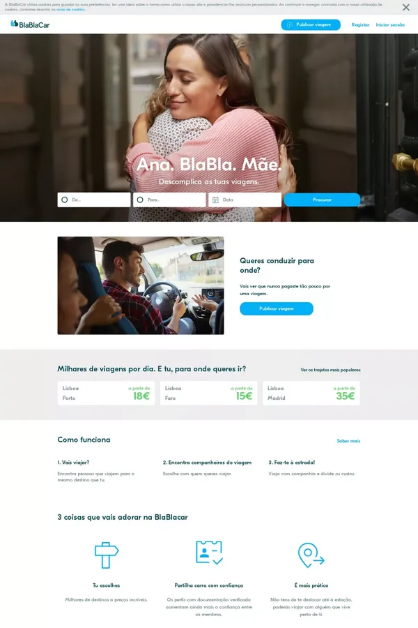 Boleias é na BlaBlaCar, o Site Nº1 de Carpooling da Europa.         | BlaBlaCar.pt - Landing design inspiration